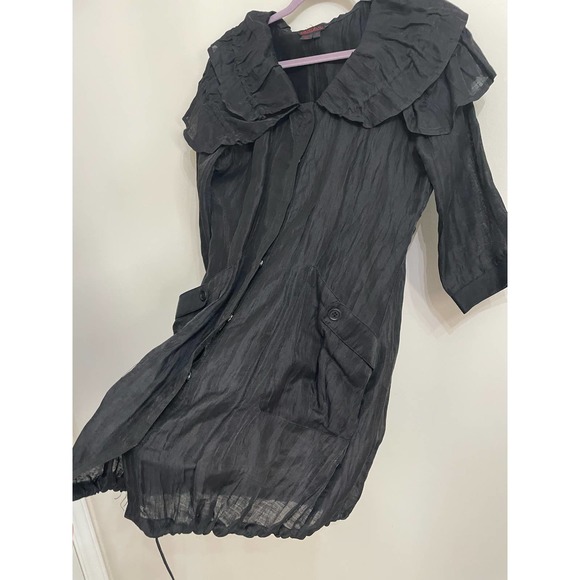 Simon Chang Black Jacket Dress Ruffle Neck 3/4 sleeves SZ 10 Tunic Long Top - Picture 9 of 14